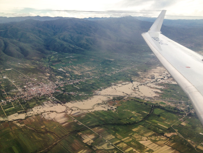 Flooded Towns and Roads from the Airplane over Bolivia